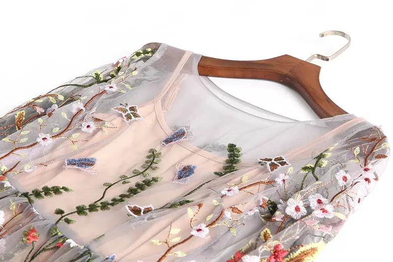 Вечерние платья с вышивкой, Подиумные Цветочные богемные платья с цветочной вышивкой, 2 предмета, винтажные сетчатые платья в стиле бохо для женщин, Vestido
