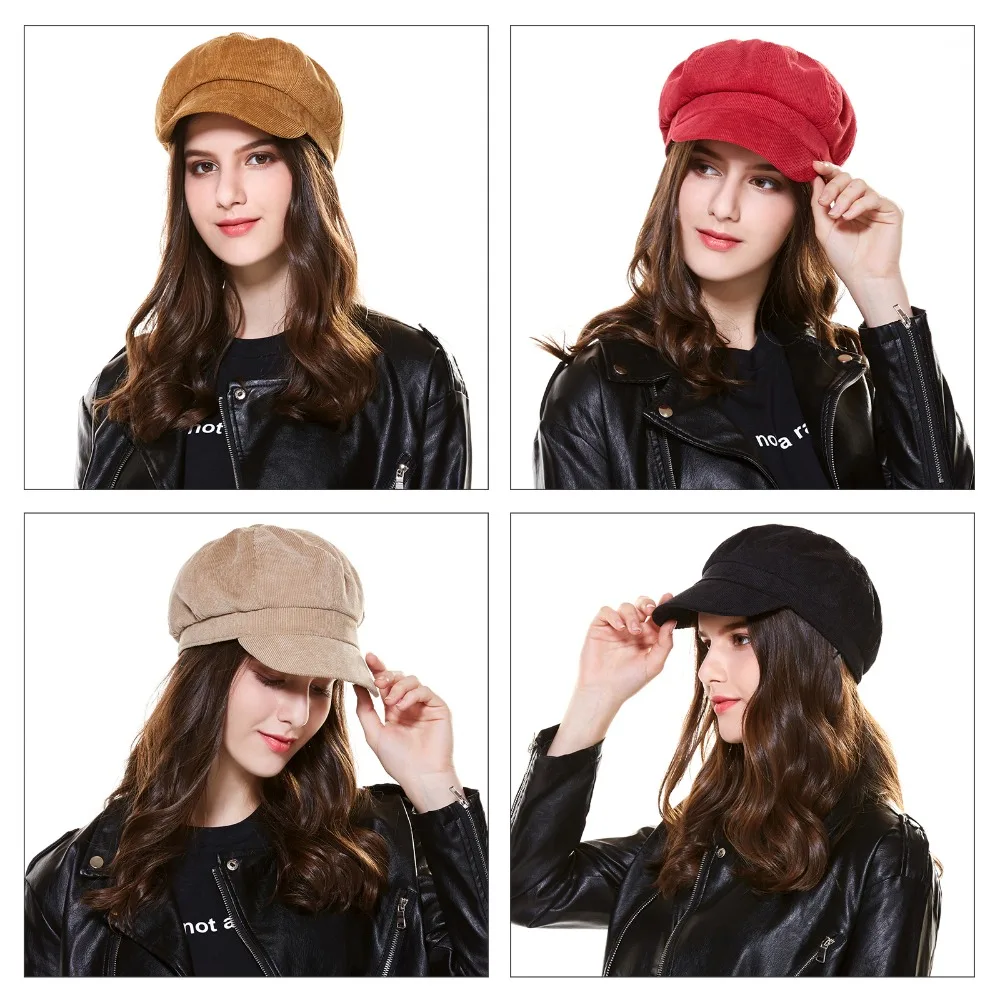 WELROG Artist вельветовые зимние Восьмиугольные шляпы для женщин Newsboy кепки Высокое качество модные береты сплошной цвет повседневные женские шапки