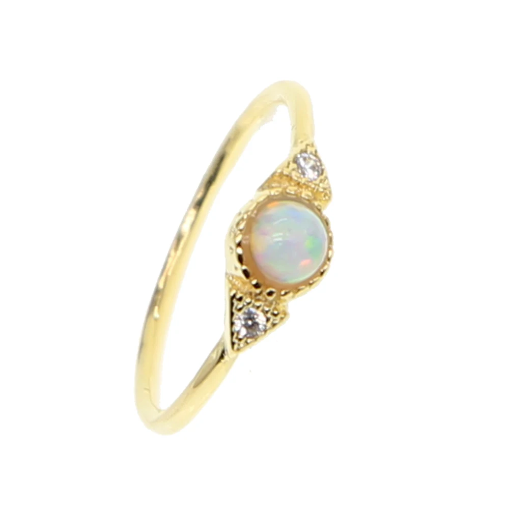 

Elegant Gold filled fashion jewelry three stone 3 clear cz fire opal stone simple stack diy fashion jewelry delicate ring