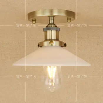 

Green bronze Vintage LED ceiling light dining room balcony Glass Iron restaurant bedroom living room ceiling lamp RCL0016