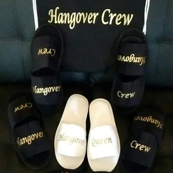 

custom black white wedding bridesmaid bride spa slippers day hen night out girl Hangover Crew Bachelorette party favors gifts