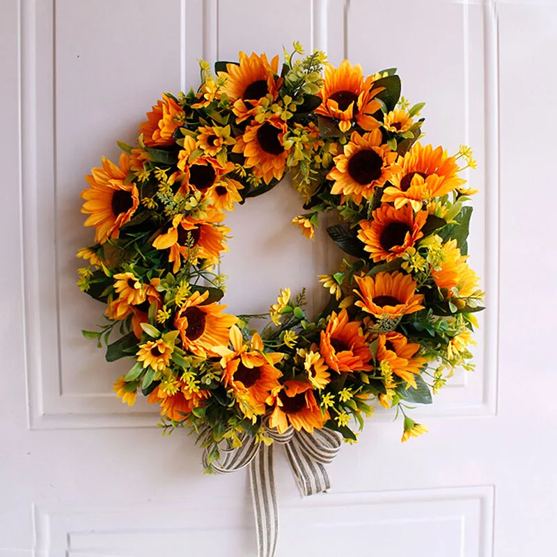 

Artificial Sunflower Wreath Flower Wreath With Green Leaves For Front Door Wall Wedding Wedding PVC Fake babysbreath Flower
