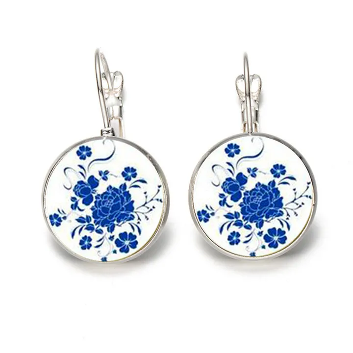 2018 New Mandala Flower Earring Glass Cabochon 18 mm Lever Back Earrings Jewelry