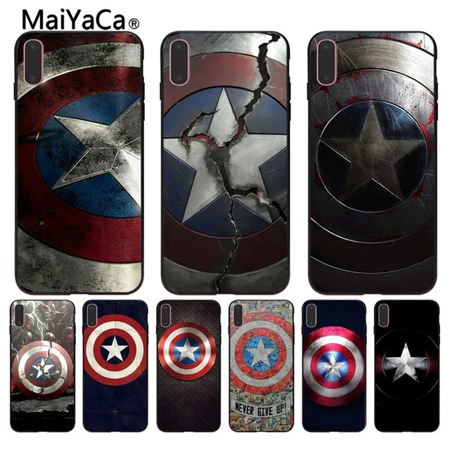 MaiYaCa Капитан Америка щит для iPhone 4S SE 5C 5S 5 6 6S 7 8 Plus X XR XS MAX черный мягкий чехол