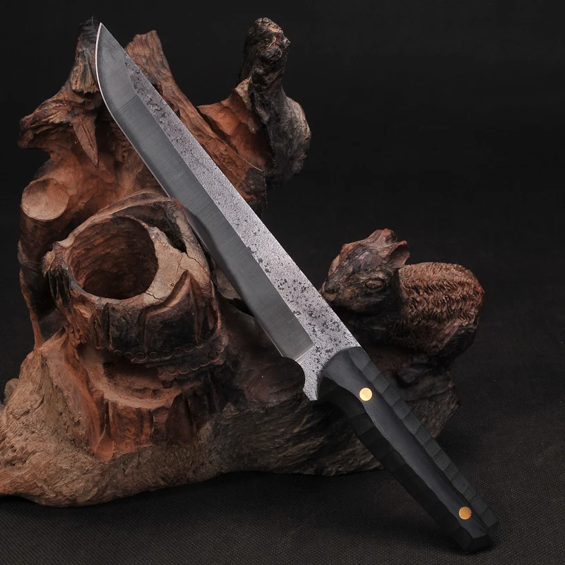 

Chinese Short Sword Hunting knife Fully Handmade Spring Steel Straight Blade Functional Sword very sharp
