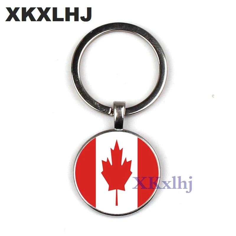 

XKXLHJ Fashion Bag/Car Accessories Keychain Canada/Czech Republic Flag Handmade Key Chain Jewelry Glass Dome Pendant Key Ring