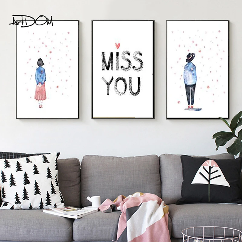 Artdom без рамки минималистский Miss You цитаты мальчик и девочка художественный Принт