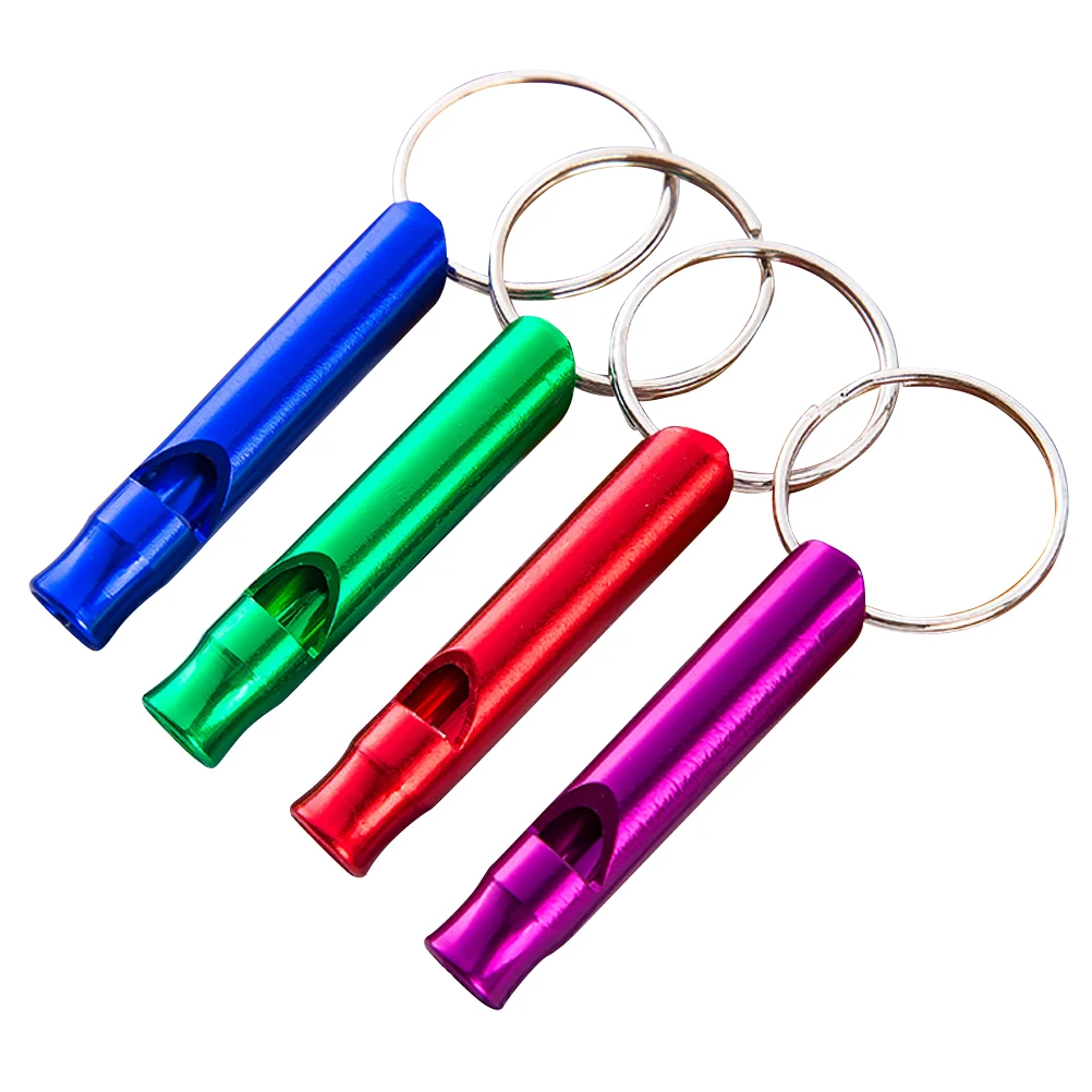 

4pcs Aluminum Whistles Emergency Survival Whistles with Key Ring Chain for Sport Referee Hiking Camping Climbing