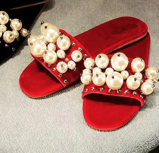 2017 Hot Sale Summer Flip Flops font b Women b font Beach Sandals Shinny Bling Pearl