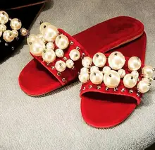 2017 Hot Sale Summer Flip Flops Women Beach Sandals Shinny Bling Pearl Flats Slippers Elegant Woman Shoes Free Shipping
