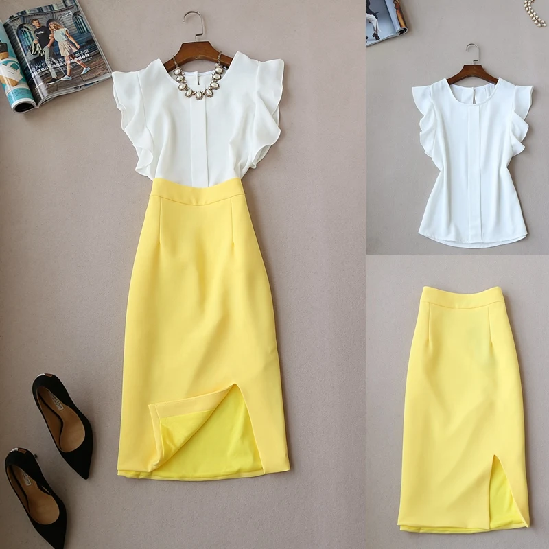 

2 sets of summer new fashion temperament commuter set Sleeveless small shirt ladies shirt and high waist skirt two-piece suit