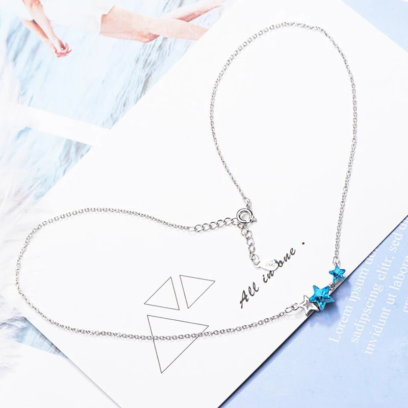 

KOFSAC Новая мода 925 серебряные ожерелья для женщин ювелирные изделия Шарм синий кристалл звезды кулон ожерелье леди юбилей аксессуары