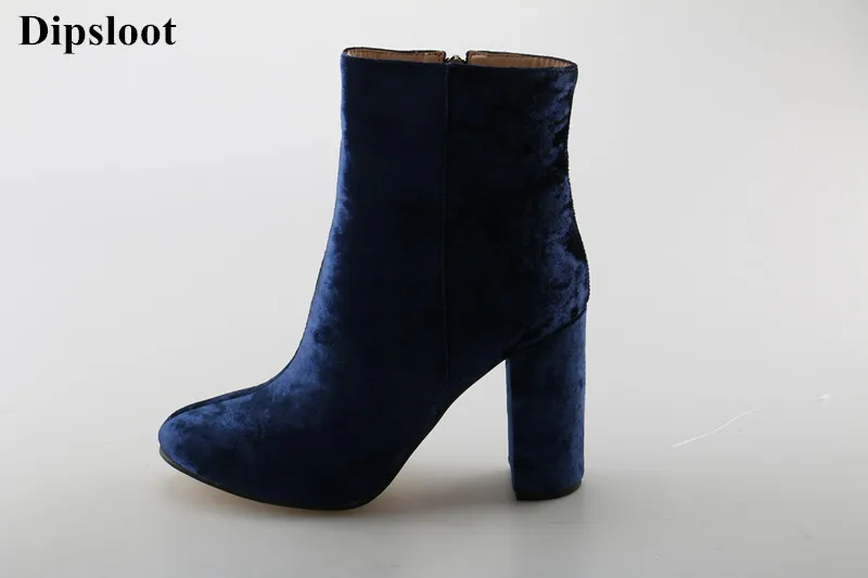 

The Latest 2018 Woman Fashion Flock Round Toe Ankle Boots Sexy Square Thick High Heels Dress Party Shoes Woman Zipper Short Boot