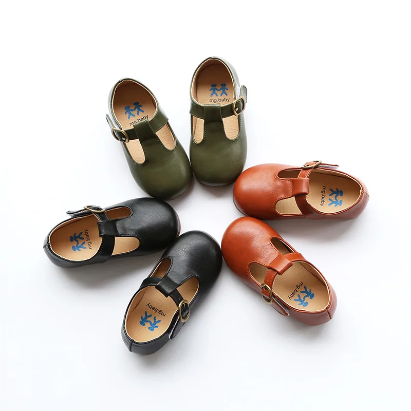 Autumn Girls and Boys Solid PU Leather Sneakers, Kids Breathable Loafer with Flat , size 21-30, for Children 18M to 5Y