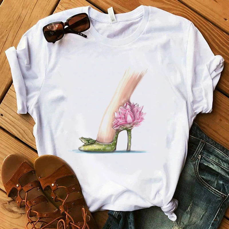 

Vogue Hello T Shirt Women Make Up Collection High Heel Holiday T-Shirt Girl 100% Cotton Summer Shirt Lady Luxury T-shirts