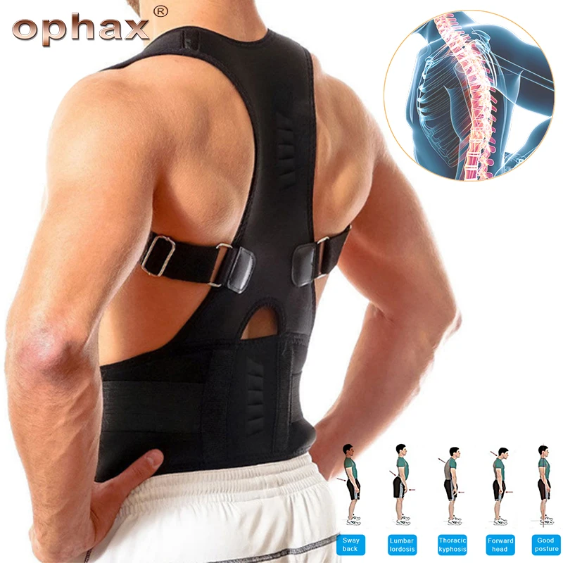 

OPHAX Unisex Adjustable Magnetic Back Shoulder Lumbar Brace Support Belt Spine Lumbar Support Straight Posture Corrector Corset