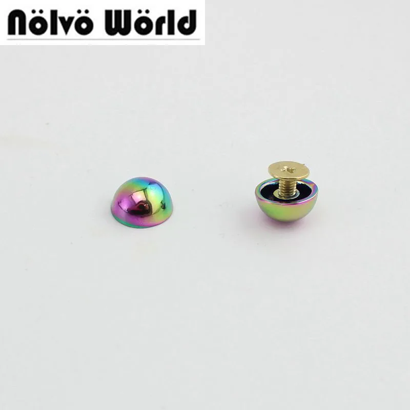 

50pcs/lot 11mm Rainbow round head metal stud DIY bag bottom rivets with screw fitting studs