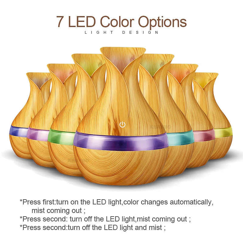 Цена KBAYBO 300 мл USB Электрический аромат эфирного масла диффузор ультразвуковой увлажнитель воздуха под дерево светодиодный свет Ароматический ди...