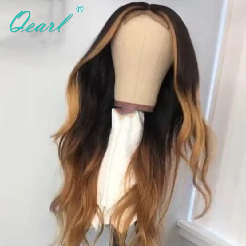 Peluca de pelo humano de color Ombre pelucas delanteras de encaje Pre desplumado con pelo de bebé Remy pelo ondulado para mujeres 13x4/13x6 parte media qearn