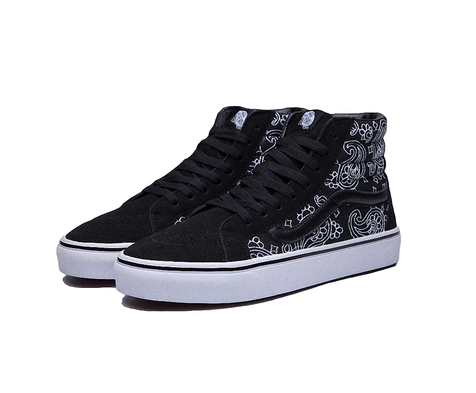 Vans sk8-hi embroidered national style unisex unique pattern canvas shoes for men and women paisley skateboarding sneakers