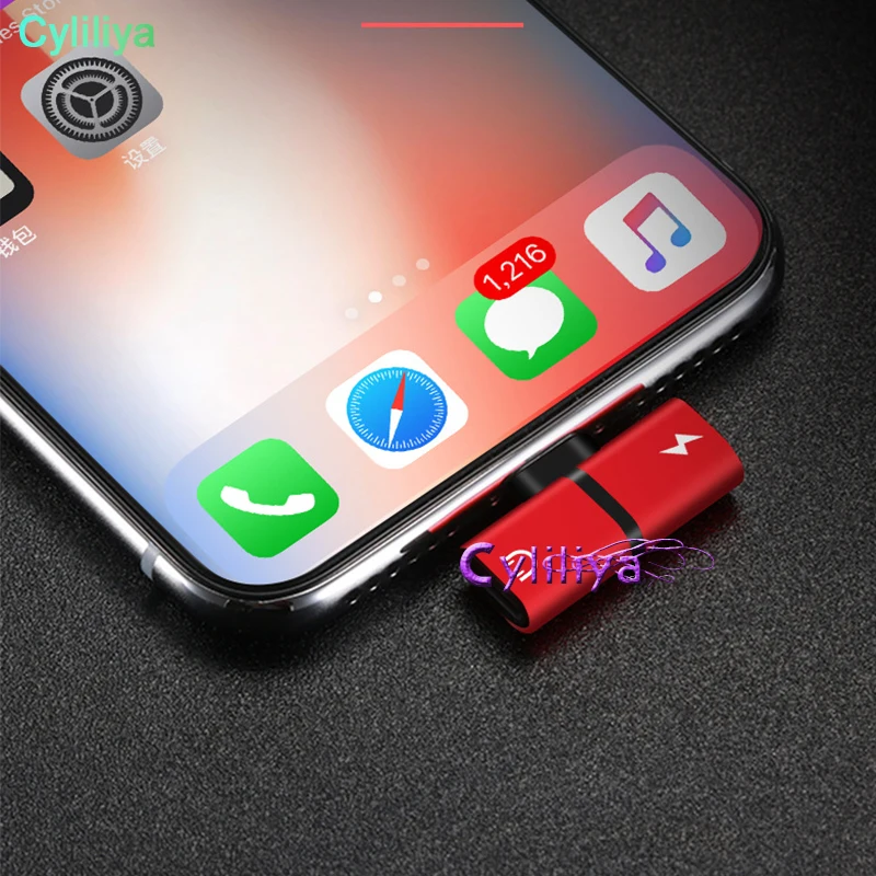 

50pcs 2 in 1 Audio Adapter for iPhone X 7 8Plus Jack to Earphone Cable Splitter 2 in 1 Charging Adapte