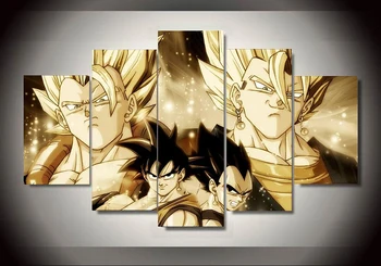 

High Quality 5 Panels Home Decor dragon ball Wall Art Painting For Living Room unframed cartoon SON GOKU painting poster