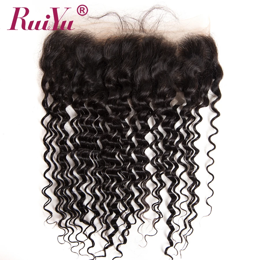 RUIYU Deep Wave 360 Lace Frontal Closure Natural Hairline Brazilian Remy Human Hair Swiss Lace Closure With Baby Hair #1B Color