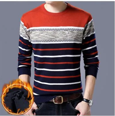 Кашемировый полосатый Мужской пуловер, свитера для мужчин, мужской повседневный Рождественский свитер, вязаная одежда размера плюс, хлопковая рубашка - Цвет: 1739