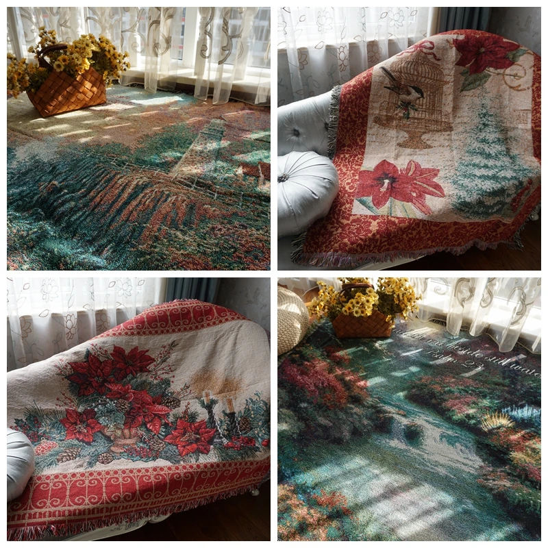 

130cmx160cm American Retro Casual Sofa Cloth Blanket Living Room Carpet Multicolor Patterns Tapestry