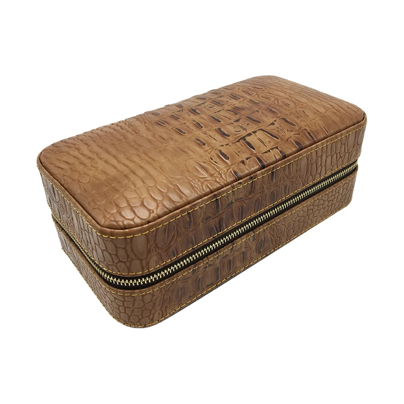 

COHIBA The crocodile Brown color grain leather Cigar humidors can hold 6 Cigarette