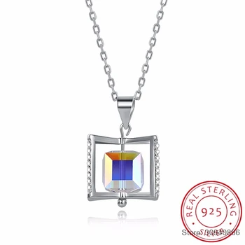 

SMTCAT New Design Crystals From Rotating Cube Pendants Necklaces Magic Necklace For Women Real 925 Silver Fine Jewelry