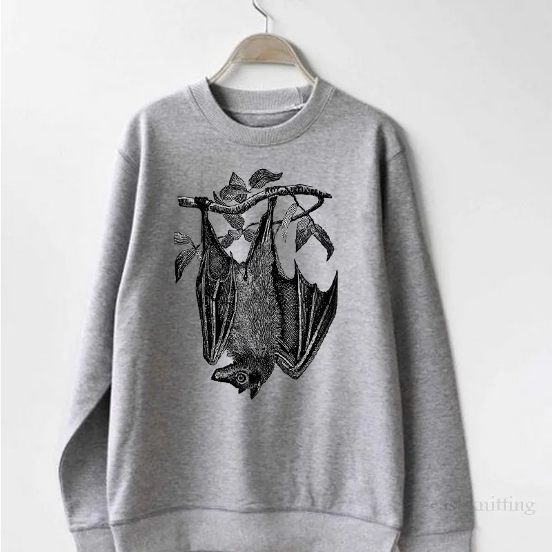  WS0150 Fashion Women Slouchy Hoodie Flying Fox Bat Printed Sweatshirt