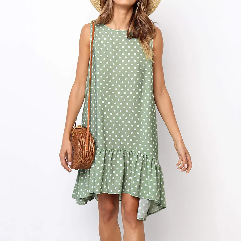 

Dots Women Summer Dresses Plus Size Boho O Neck Beach Dress Female Sleeveless Summer Dresses Vestidos 2019 Women Clothes#G6