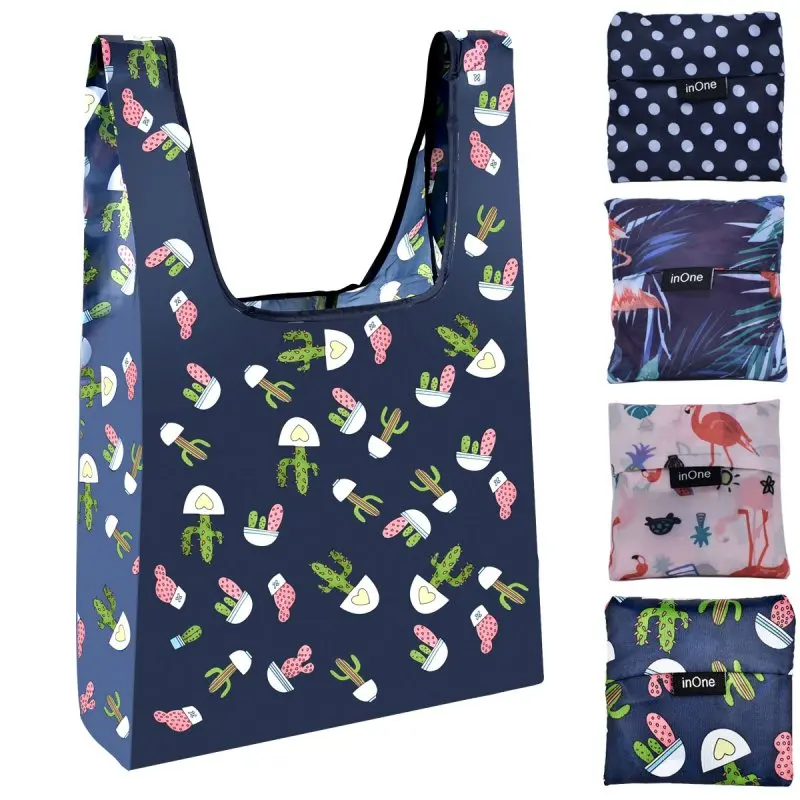 INONE 2019 Women Foldable Shopping Bag Tote Pouch Portable Reusable Grocery Storage Eco Bags Cactus Flamingo Dots Free Shipping INONE 2019 Women Foldable Shopping Bag Tote Pouch Portable Reusable Grocery Storage Eco Bags Cactus Flamingo Dots Free Shipping
