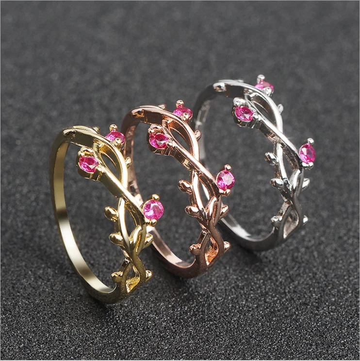Цветочное покрытие розовое золото обручальное кольцо для женщин Кристалл Циркон лист регулируемые женские обручальные кольца для женщин ювелирные изделия