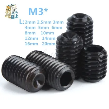 

100Pcs M3 DIN916 Black Carbon Steel Metric Thread Grub Screws Inner Hexagon Socket Set Screw M3x(2/2.5/3/4/5/6/8/10/12~20) mm