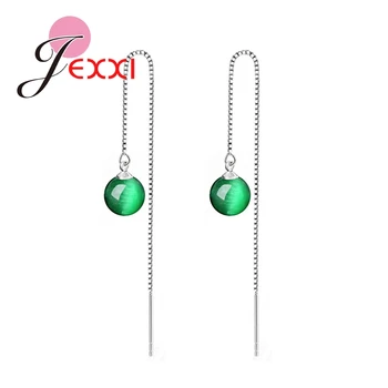

European Simple Design 925 Sterling Silver Ear Line Suspension Geometric Opal Stone Earring for Women Jewelry Popular