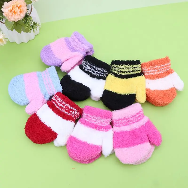 

Cute Infant Baby Kid Boys Girls Warm Winter Gloves Toddler Knit Rainbow Mittens For Kids Children