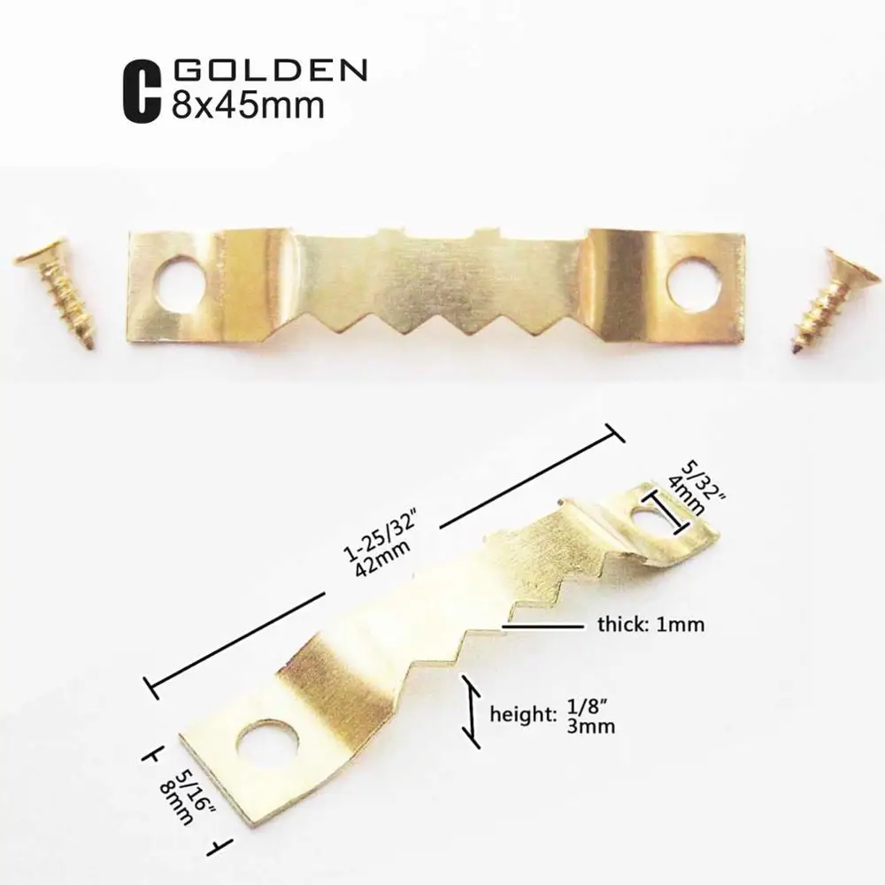 25 шт. небольшой сверхмощный Sawtooth фоторамка вешалка висячая фото Настенная картина маслом зеркальная пила зуб крючки с винтами 3 цвета - Цвет: C golden 8x45mm