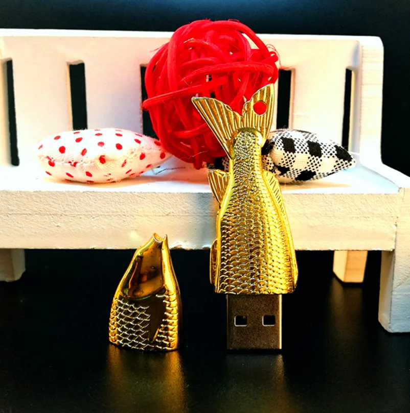 Металлическая Флешка usb 2 0 в форме золотой рыбы флеш накопитель (брелок для