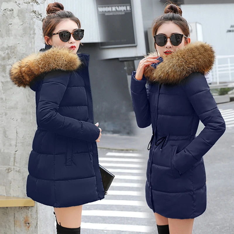 

women winter jacket with hood warm long female coat women down cotton jacket fur parka Padded woman coat plus size XXXL