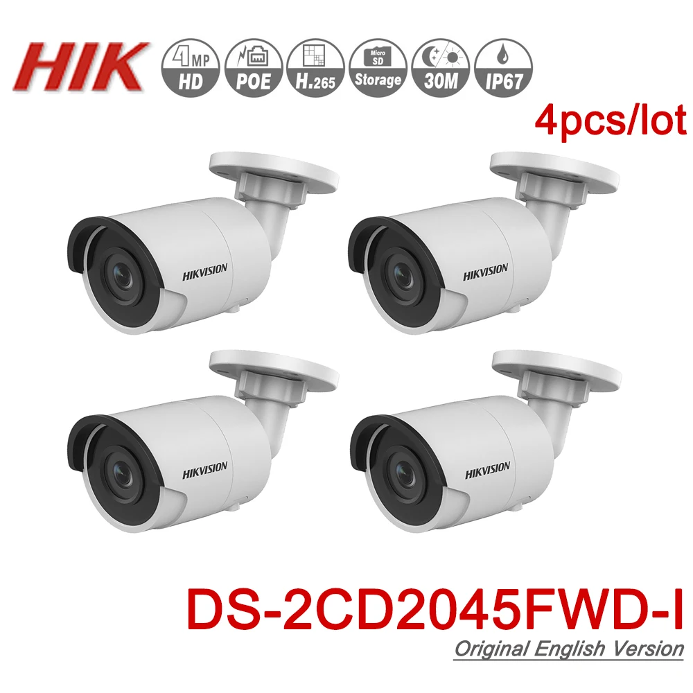 Hikvision DS-2CD2045FWD-I POE Камера видеонаблюдения 4MP ИК Сетевая купольная камера 30 м ИК IP67 H.265 + слот для карты SD 4 шт./лот