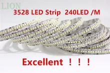 1 / 2 /3 / 4 /5M 12V IP20 Non waterproof 3528 LED Strip 240 led Flexible light 5M/Reel showcase led more bright LED strip white
