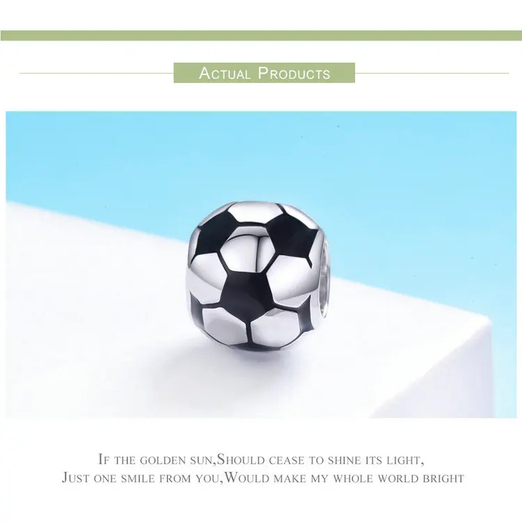 BISAER Authentic 925 Sterling Silver Football Ball Sport Love Volleyball Soccer Balls Charms Fit Silver Beads DIY Jewelry Making