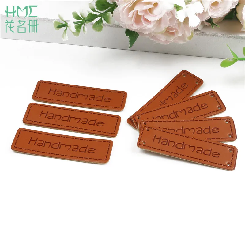 

New 50pcs/lot Handmade Letter Pattern PU Leather Tags Embossed Label For DIY Clothes Garment Jeans Bags Shoes Sewing Accessories