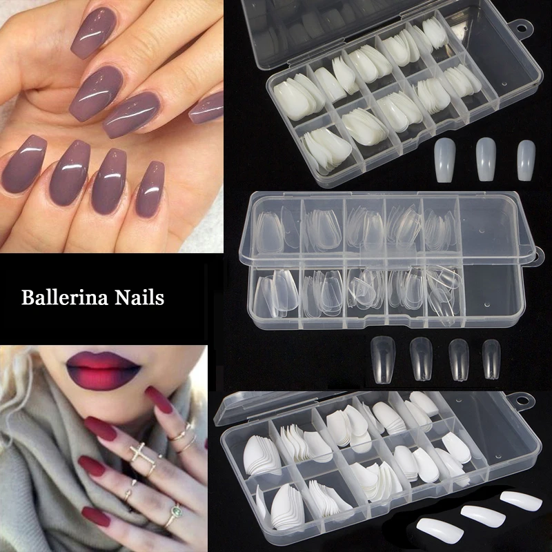 

100pcs+Box Ballerina Coffin Nail Tips Artificial False Fake Nails DIY Salon