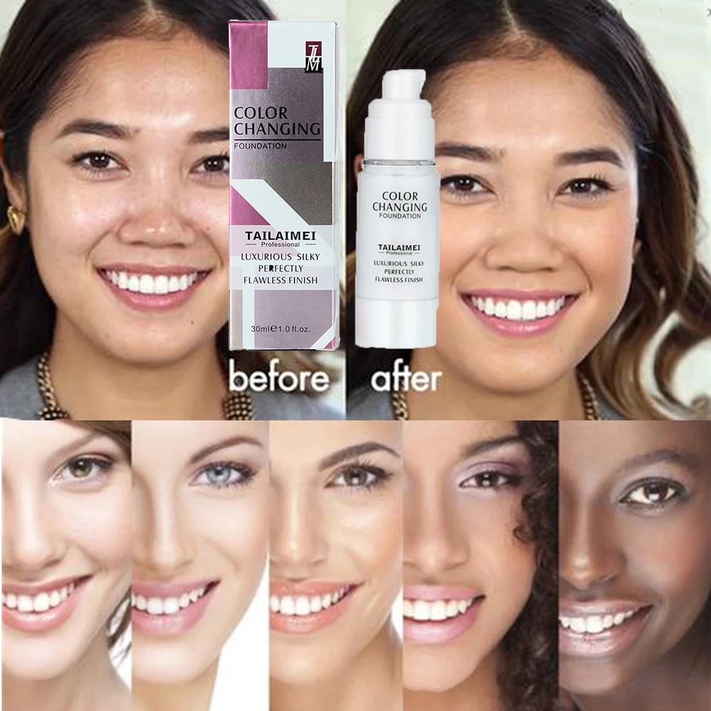

30ml Hot Sale TLM Color Changing Liquid Foundation Base Makeup Face Foundation Change To Your Skin Tone Anti-allergic Waterproof