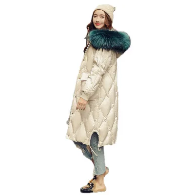 

Casual White Duck Down Coat Female Winter Jacket Women Fashion European Long Loose Plus Size Real Racoon Fur Collar Parka B567