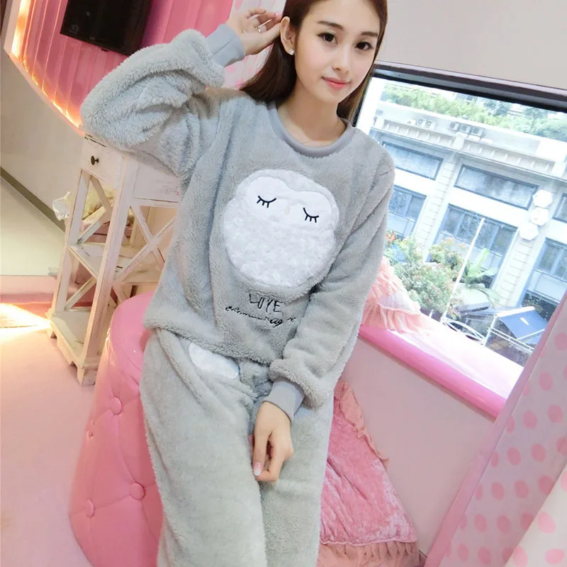 Winter New Thickened Cute Sleeping Owl Fleece Pajamas Home Furnishing