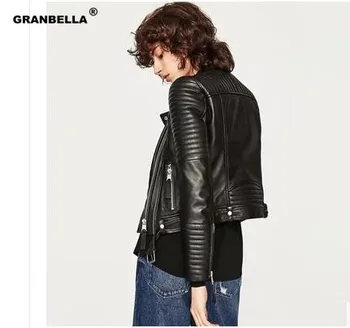 

korean fashion Brand 2020 autumn Biker pu leather jackets ladies Locomotive black overcoats female belted biker Jackets